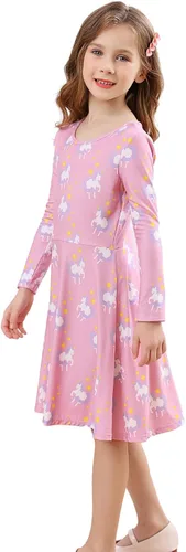 Vista 2 de V.&GRIN Vestido de niña suave de manga larga floral twirly casual y vestido de fiesta para niños pequeños de 2 a 8 años