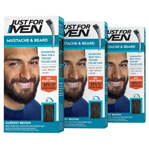 Vista 12 de Just For Men - Tinte para bigote y barba, tinte para barba para hombres con cepillo, incluye queratina, biotina, aloe vera y aceite de coco