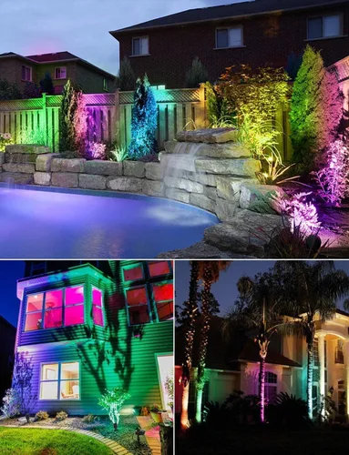 Vista 5 de SUNVIE Luces de paisaje RGB de bajo voltaje de 12 W que cambian de color, control remoto, impermeable, iluminación LED de paisaje para patio