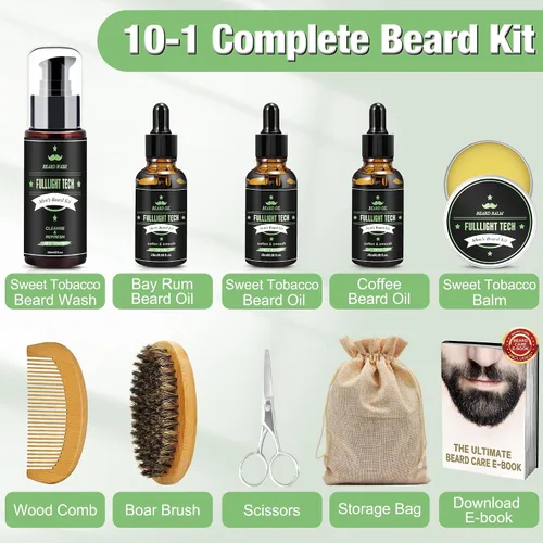 Vista 8 de Kit de barba con 3 aromas de aceite de barba y juego de jabón y bálsamo para barba de tabaco dulce