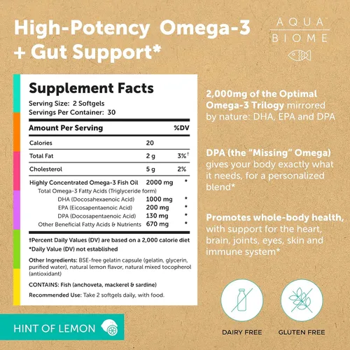 Vista 2 de Aqua Biome by Enzymedica Omega 3 Aceite de pescado de máxima resistencia