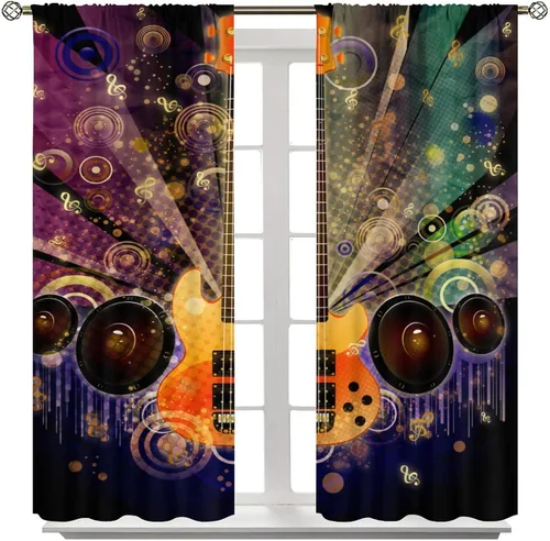 Vista 8 de Cortinas de música rock para adolescentes, tratamiento de ventana de guitarra electrónica para dormitorio, sala de estar, cortinas de ventana