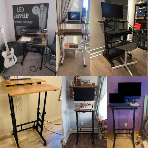 Vista 7 de sogesfurniture Escritorio móvil de pie para computadora portátil con ruedas, escritorio ajustable para computadora de pie o sentado, negro 101-BK