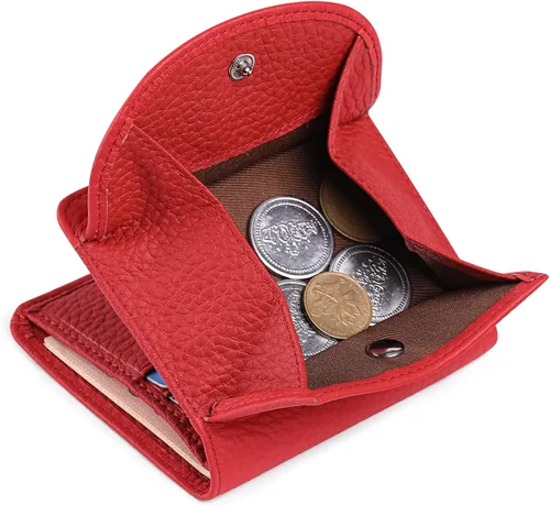 Vista 2 de SENDEFN Monedero de piel auténtica para mujer, tarjetero con bloqueo RFID, Z-Rojo, Monedero pequeño