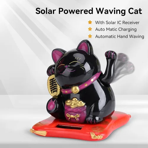 Vista 5 de Agatige Gato de la suerte alimentado por energía solar, brazo agitador chino de la suerte, adorno de gato de la suerte Feng Shui, decoración de gato