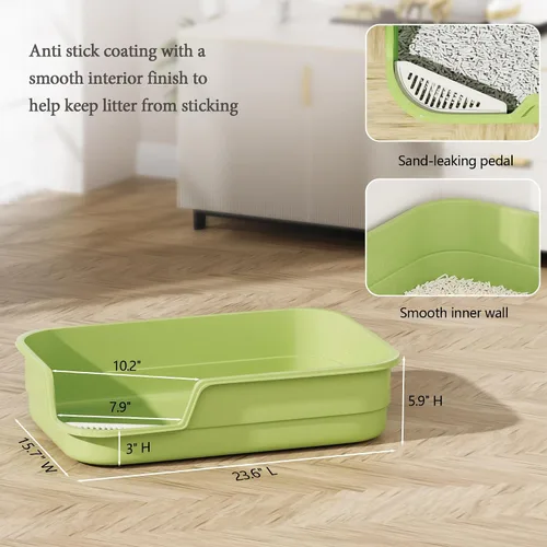Vista 4 de Vealind Caja de arena extra grande para gatos de alta cara y baja entrada para gatos mayores y grandes, 23.6 x 15.7 x 5.9 pulgadas, XL de respaldo