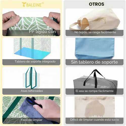 Vista 8 de BALEINE Paquete de 2 bolsas de comestibles reutilizables con parte inferior reforzada, bolsas plegables resistentes (follaje antiguo)