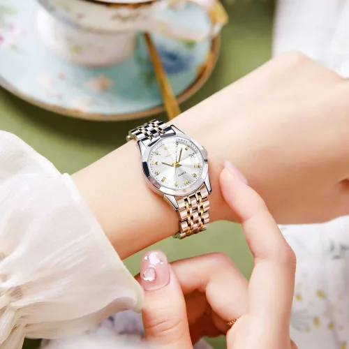 Vista 3 de OLEVS Reloj de pulsera para mujer clásico elegante con diamantes dorados de acero inoxidable impermeable para día