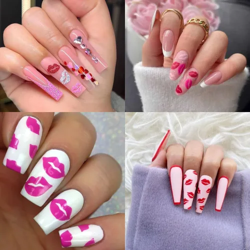Vista 5 de 10 hojas de calcomanías de arte de uñas para el día de San Valentín, calcomanías de labios sexys 3D, holográficas de corazón, autoadhesivas, diseño