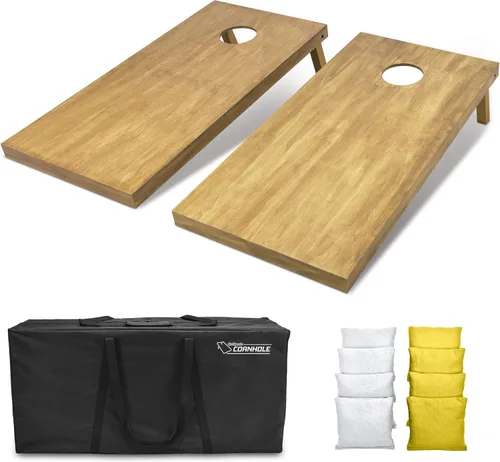 Vista 97 de GoSports 4 ft x 2 ft Regulation Size Wooden Cornhole Boards Set with Light Brown Finish - Includes Carrying Case and Bean Bags Negro- gris