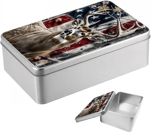 Vista 20 de Caja de lata de metal con tapa, contenedor de almacenamiento rectangular vacío de hojalata, estuche de lata portátil ligero para manualidades