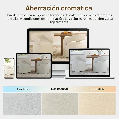 Vista 8 de KISLOT Juego de 1 sillas de comedor tapizadas con ruedas, color beige crema
