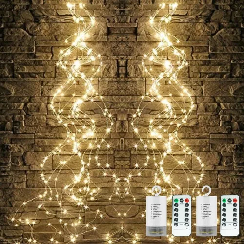 Vista 6 de Guirnalda de luces estrelladas, 250 LED, 1 paquete de luces de hadas decorativas impermeables centelleantes, 8 modos de luces de cascada de rama