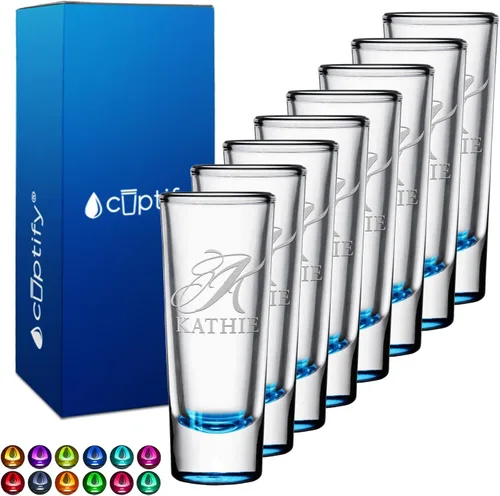 Vista 56 de Vaso de chupito personalizado con fondo negro personalizado de 2 oz, vasos de chupito cordiales con inicial y nombre en script dividido