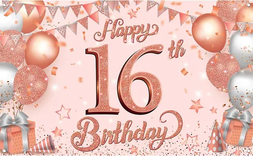 Vista 4 de Cartel de pared negro con el número 16 de feliz cumpleaños