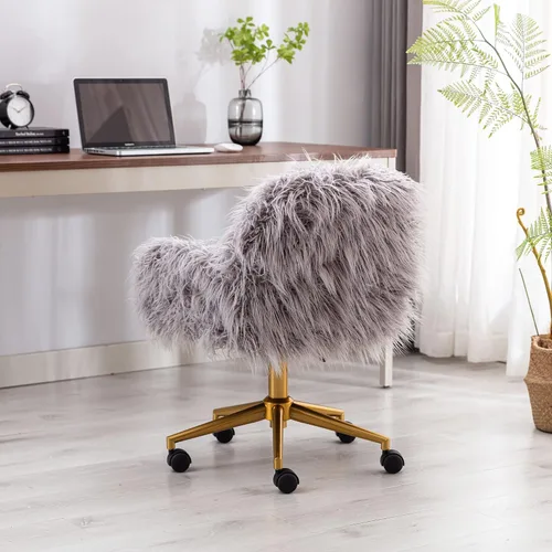 Vista 8 de KCC Silla de escritorio de oficina esponjosa, silla giratoria moderna de pelo sintético con ruedas, sillas de acento suaves, cómodas, elegantes