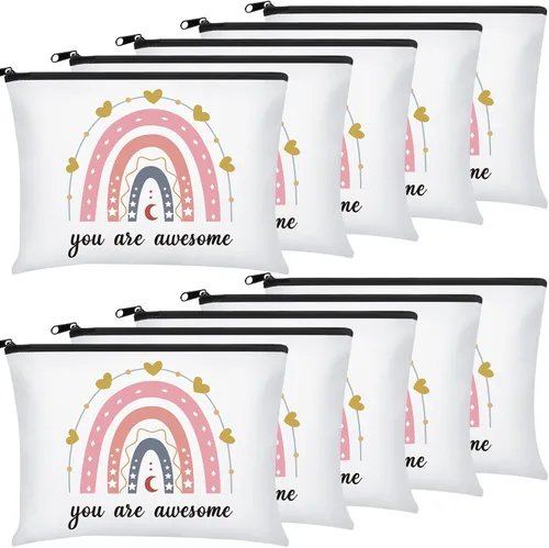 Vista 11 de Chunful 10 Piezas Bolsas de Maquillaje de Lona Inspiradoras para Mujeres Regalo de Graduación Bolsas de Cosméticos de Lona Arcoíris a Granel