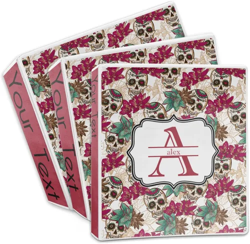 Vista 3 de Carpeta personalizada de 3 anillas de calaveras y flores de azúcar, 1 pulgada