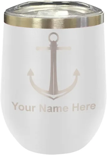 Vista 40 de LaserGram Vaso de vino de acero inoxidable de doble pared, ancla de barco, grabado personalizado incluido (negro)