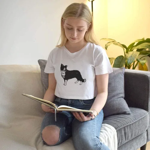 Vista 3 de Large 'Border Collie Sheepdog' Adult's Cotton Crop Top (CO00022776)