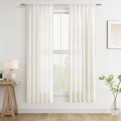 Vista 36 de Cortinas de lino verde aguamarina de 84 pulgadas de largo, juego de 2 paneles semitransparentes con bolsillo para barra para comedor, decoración