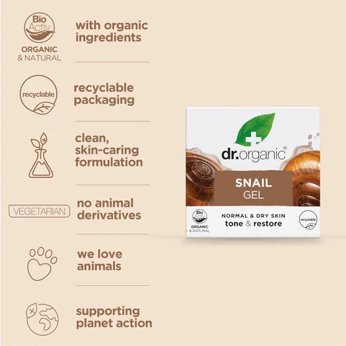 Vista 5 de Gel orgánico de caracol de Organic Doctor en tamaño de 1.7 onzas líquidas. Hidratante facial y corporal restaurador para cuidado de la piel, Paquete
