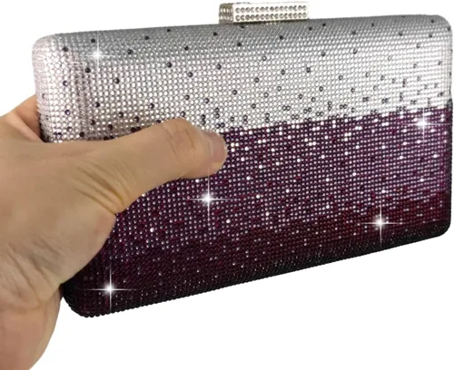 Vista 9 de Boutique De FGG Elegantes bolsos de noche de cristal para mujer, caja de fiesta formal, embrague, boda, diamantes de imitación, bolso de novia