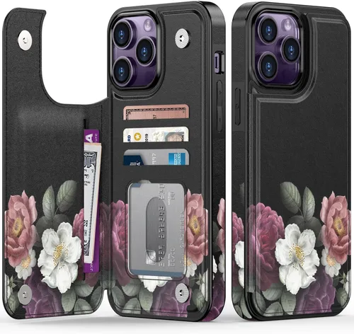 Vista 172 de LETO para iPhone 15 Pro Funda tipo cartera - Tapa tipo folio con patada - Diseños de moda - Tarjetero - Funda protectora para mujeres y niñas - 6.1