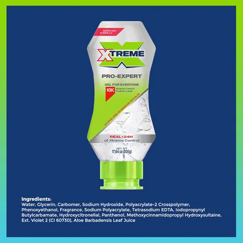 Vista 3 de Xtreme Pro-Expert - Gel transparente para el cabello, sin alcohol, control Xtreme las 24 horas con aloe vera, botella exprimible de 17.63 onzas