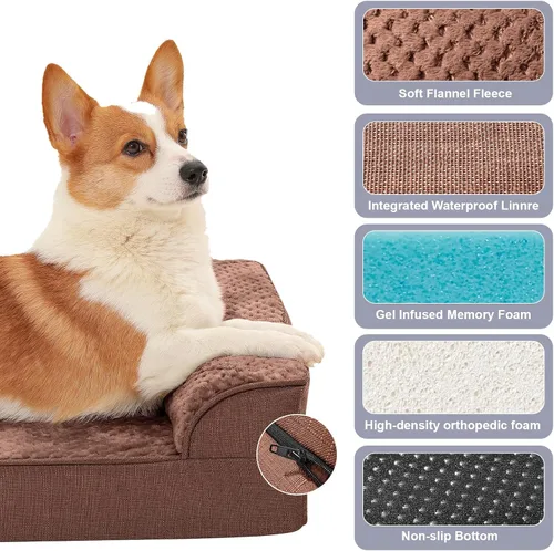Vista 3 de Cama ortopédica para perros pequeños y medianos, cama de espuma viscoelástica para mascotas con funda extraíble lavable, parte inferior