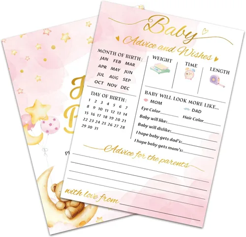 Vista 11 de CUTHOLLOW Blue and Bow - 50 tarjetas de predicción para bebés, consejos y deseos para los futuros padres, juegos de baby shower, predicción de bebé