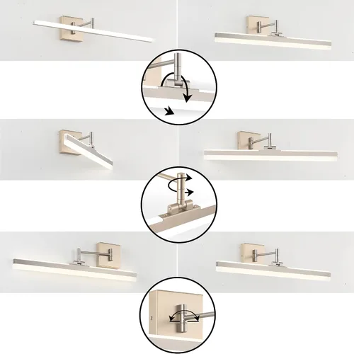 Vista 5 de Moderna lámpara de tocador negra ajustable LED para baño sobre espejo giratorio (níquel, 23.6 pulgadas, 5CCT regulable)