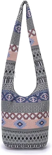 Vista 48 de Bolsa de hombro para mujer, de lona en estilo hippie/bohemio para llevar cruzada al hombro, disponible en diferentes colores y estampados