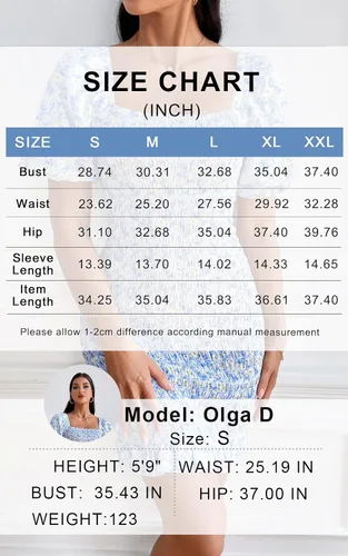 Vista 7 de PRETTYGARDEN Vestido corto ajustado floral de manga corta abombada para mujer, vestido de verano con cuello cuadrado con volantes, vestido fruncido