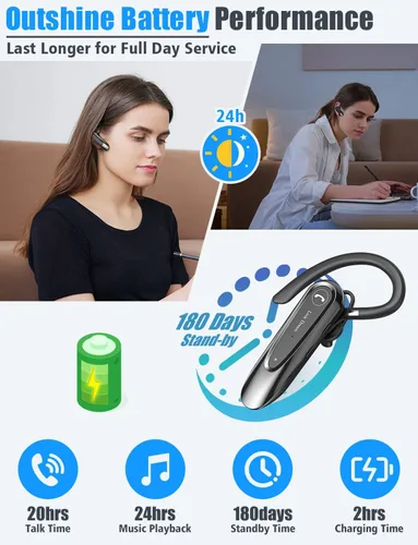 Vista 3 de Link Dream Auricular Bluetooth inalámbrico CVC8.0 para teléfono celular, micrófono dual, cancelación de ruido, teléfono con llave de silencio 20H