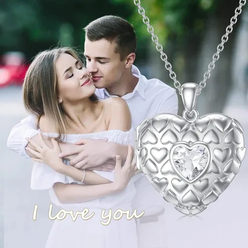 Vista 6 de LONAGO Collar con medallón de corazón que sostiene imágenes, plata de ley con foto, medallón con foto, regalo para mujeres y niñas