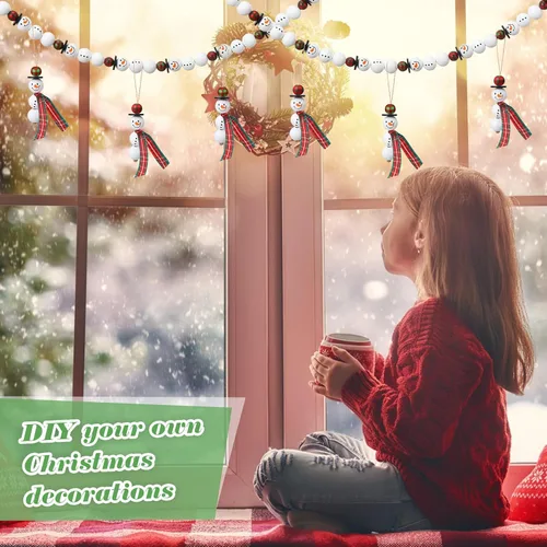 Vista 7 de Yulejo 180 Piezas Cuentas de Madera de Muñeco de Nieve de Navidad Manualidades de Navidad para Adultos Cuadros de Búfalo de Invierno Cuentas