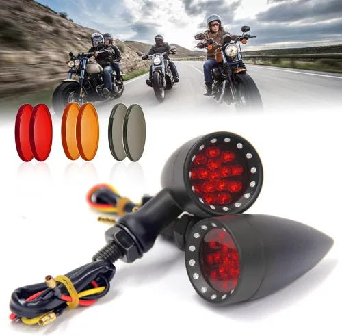 Vista 16 de Dreamizer Señales de giro de motocicleta en forma de bala con luces LED, lámpara indicadora de aleación de aluminio para Cafe Racer Bobber Shadow