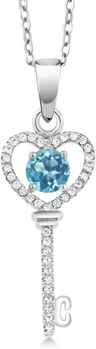 Vista 73 de Gem Stone King Collar con dije de llave de corazón para mujer, plata de ley 925, piedra natal de piedras preciosas, redondo de 0.197 in, con cadena