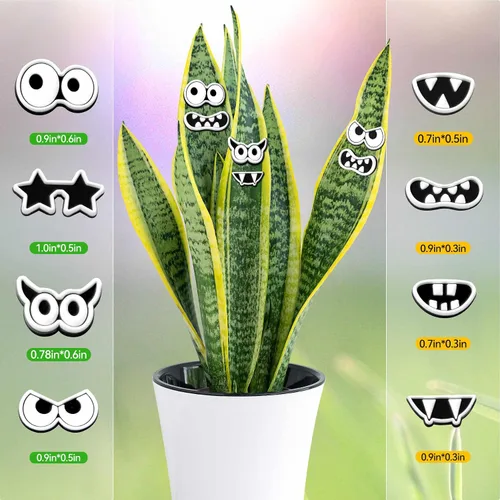 Vista 4 de Imanes de plantas con ojos y boca para plantas en maceta, 8 unidades de imanes para nevera con diseño de monstruo, ojos, pines divertidos de plantas