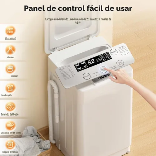 Vista 5 de Auertech Juego combinado de lavadora y secadora portátil, lavadora totalmente automática de 18 libras con bañera interior de acero inoxidable