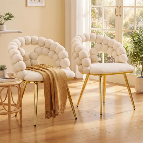 Vista 10 de Montary Juego de 2 sillas de comedor, modernas sillas de comedor empalmadas de piel sintética, respaldo ergonómico curvado con patas de acero al