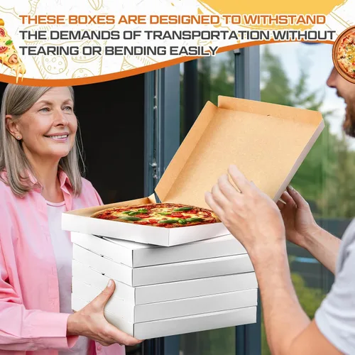 Vista 5 de Fullhawl 10 cajas de pizza blancas extrafinas de 14 x 14 x 2 pulgadas, cajas de cartón para pizza, recipientes para llevar pasteles caseros