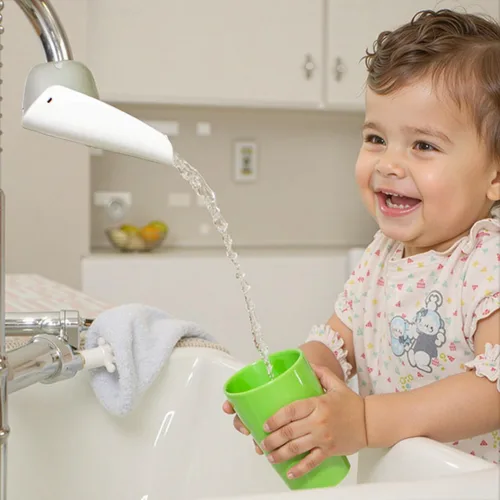 Vista 7 de CHILDHOOD Paquete de 2 extensores de grifo para fregadero de cocina y bañera, extensores universales de mango de fregadero, divertido lavado