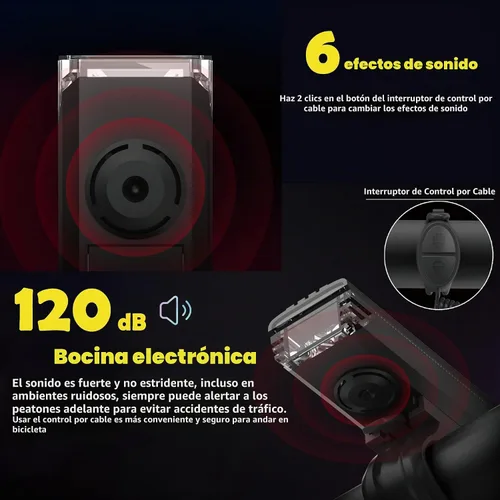 Vista 4 de Luces de bicicleta recargables USB-C ultra brillantes con bocina electrónica, faros de bicicleta con haz alto y bajo, 4 luces de bicicleta de modo