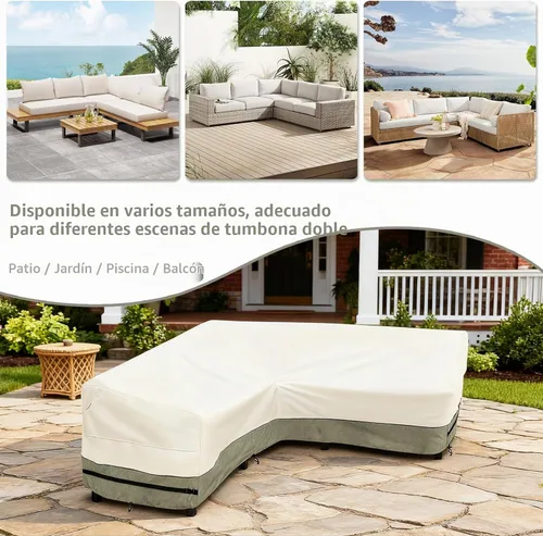 Vista 4 de okcool Funda modular para exteriores, fundas para muebles de patio en forma de V para muebles seccionales de 5 plazas, 85 pulgadas de largo x 33.5