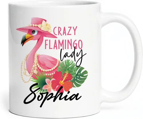 Vista 19 de Taza de flamenco personalizada 2023, Flock Of Flamingo Mug para cumpleaños de los amantes del flamenco, taza de café personalizada de flamenco