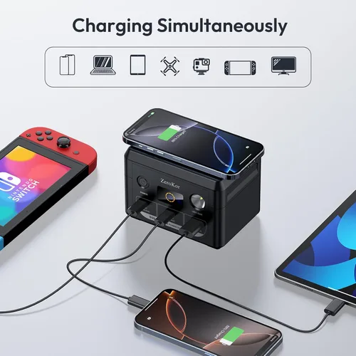 Vista 7 de Banco de energía solar con salida de CA 110 V 65 W, 100 W, USB C de 100 W, batería de carga rápida con panel de cargador solar de 30 W, plegable