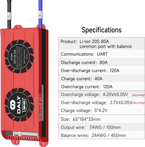 Vista 79 de DALY BMS 72V Li-ion 20S 30A Tablero de protección con cable de equilibrio de puerto común para panel solar autoconstruido, sistema de suministro