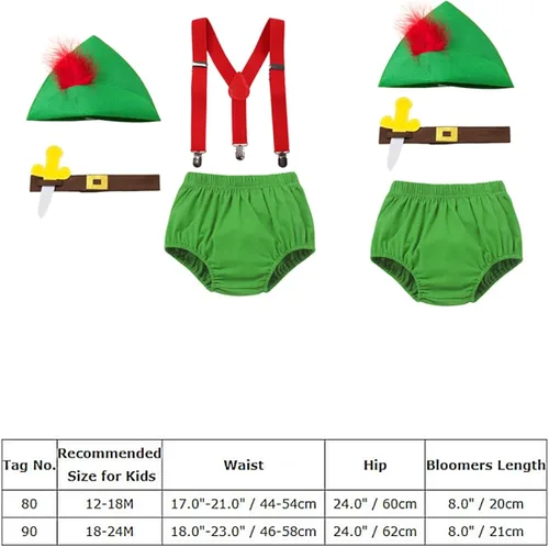 Vista 7 de IBTOM CASTLE Traje de Navidad para bebé niña y niño falda con tirantes sombrero cuello o pantalones corbatín y sombrero de elfo de Papá Noel